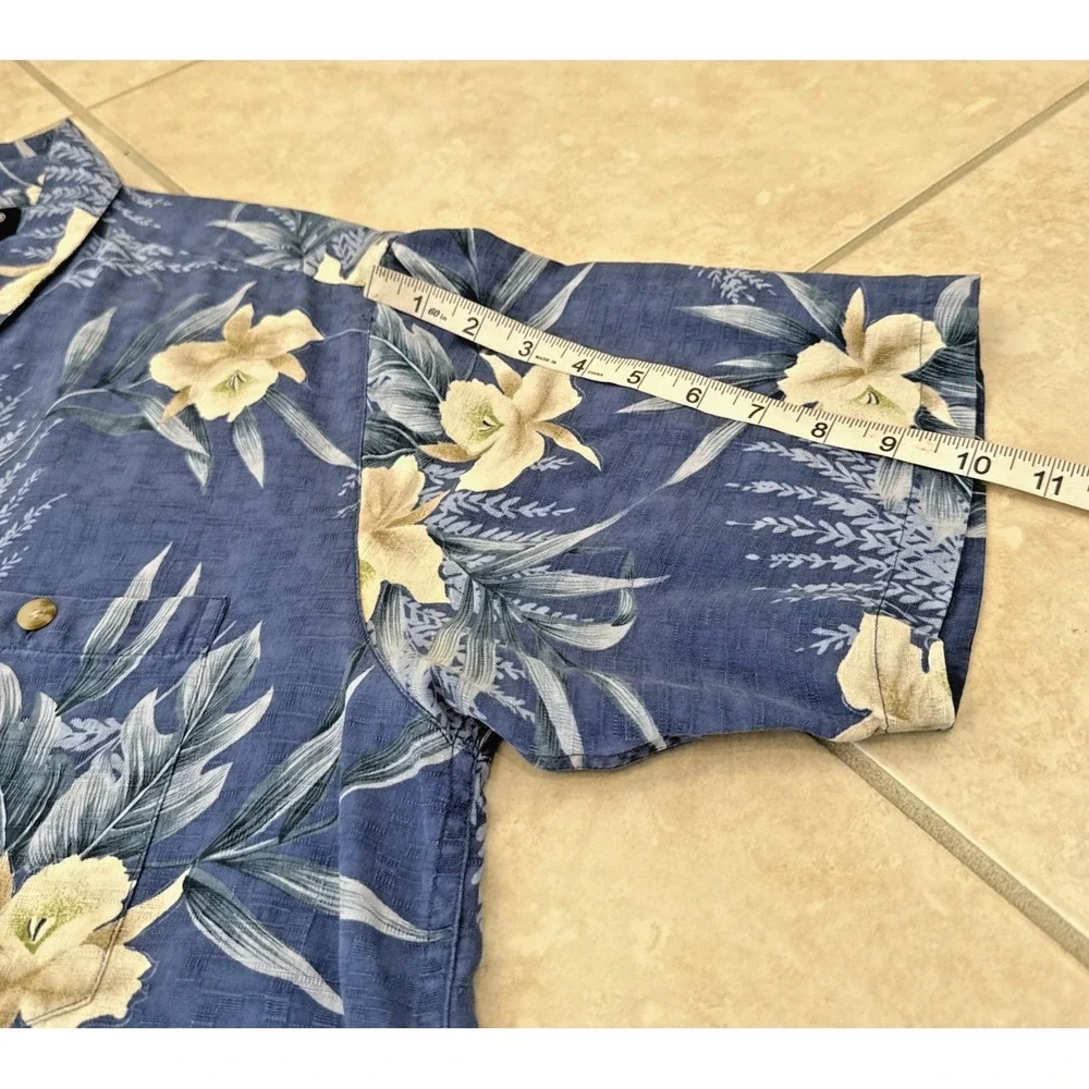 Vintage Ono & Company by Liberty House Sz L Hawaiian Camp Shirt Silk Blue Floral
